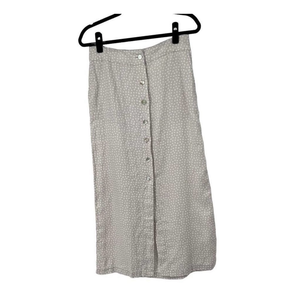 Rachel Zoe Light Gray White Dots Linen Button Front Skirt
